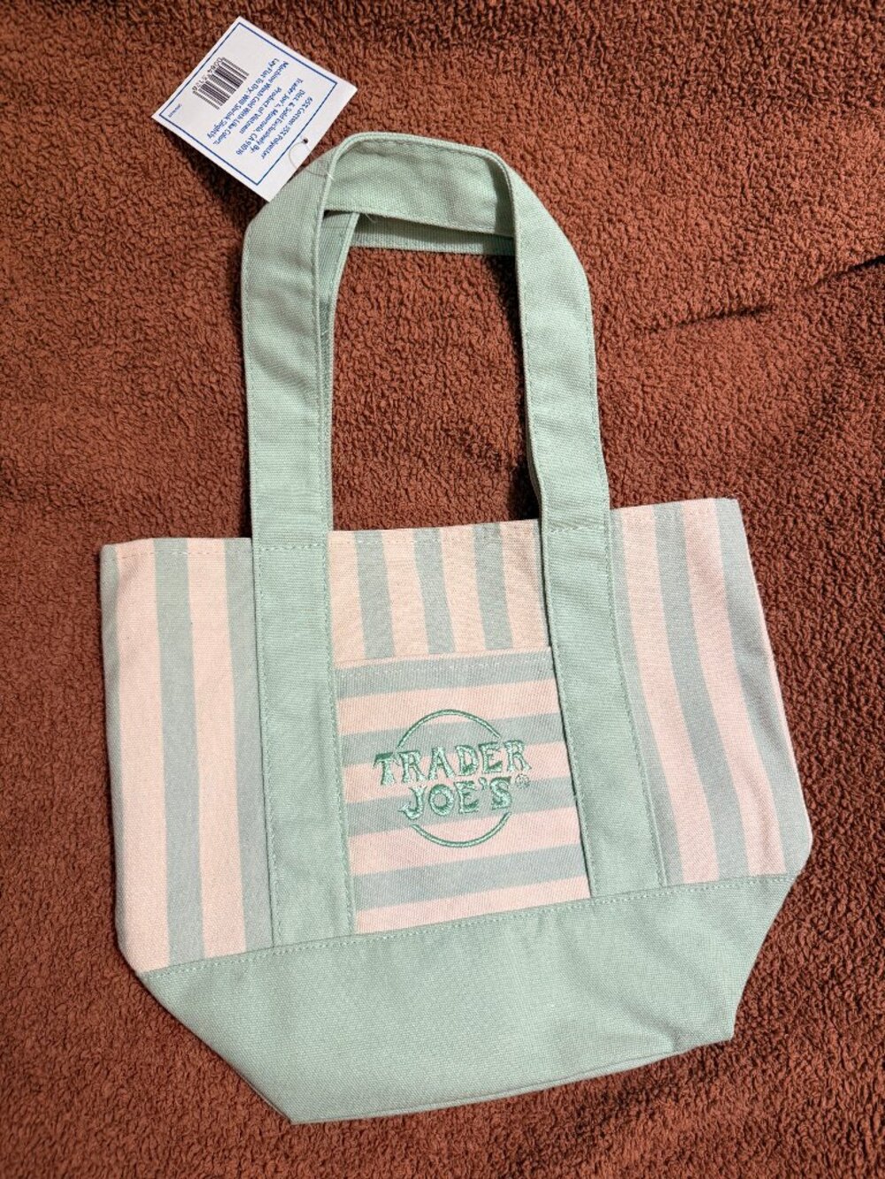 Trader Joe’s Mini Tote Bag Striped Green Pastel Pattern New with Tags